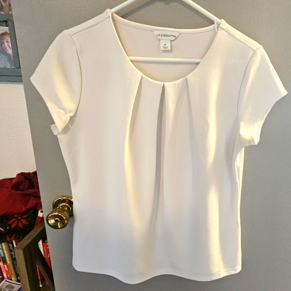 Short-Sleeve Blouse, White, Size Medium